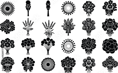 Black and White Silhouette Vector Illustration Set of Various Sitting Dog Breeds Including German Shepherd Poodle and Golden Retriever flavector