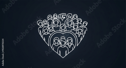 Diverse group of people forming a heart shape illustration.