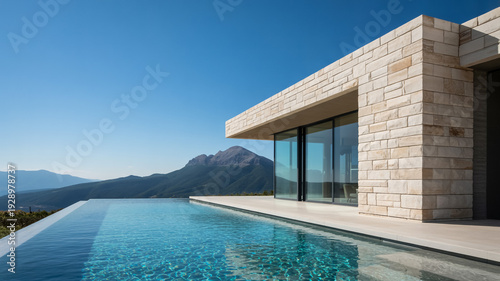 Modern Infinity Pool With Stunning Mountain View For Luxury Real Estate And Travel Marketing