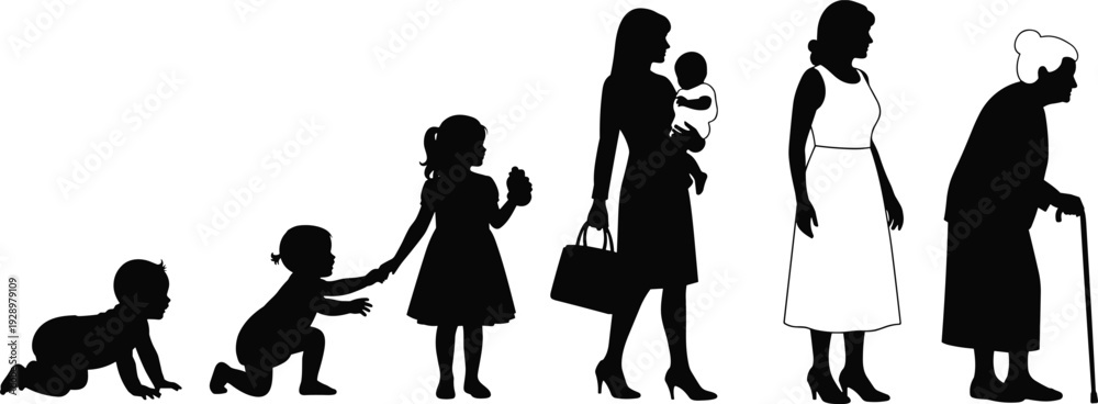 Obraz premium Black silhouette set featuring female life cycle dragon mythical creature artists painting at easels and business people participation flavector vector