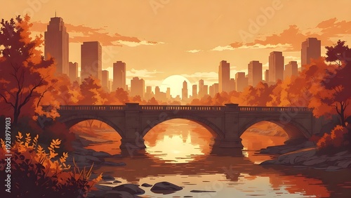 Architectural marvel A modern bridge bathed in the golden light