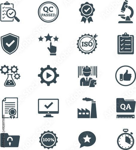 Quality Control and Assurance Silhouette Icon Set