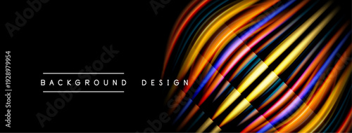 Abstract lines create dynamic colorful pattern. Dark background emphasizes vibrant design elements. Modern aesthetic.