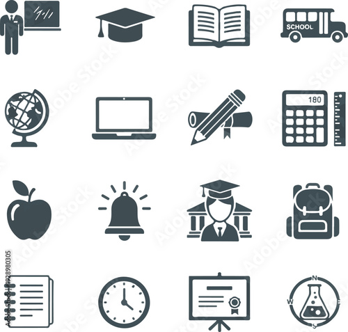 Academic Education and School Life Silhouette Icon Set
