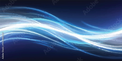 A radiant blue abstract background featuring fluid waves of light and motion that blend deep ocean textures with a glowing summer sky horizon for a modern nature wallpaper design