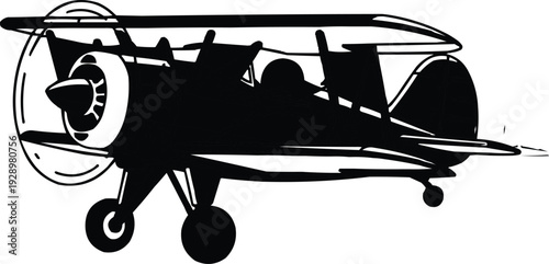 The design highlights the biplane's distinctive features, including its characteristic double wings, which are a defining aspect of this type of aircraft. The wings are layered, with the upper 