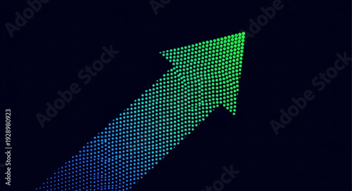 Digital arrow pointing upwards made of binary code.