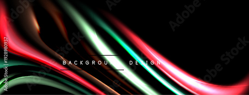 Abstract fluid shapes, vibrant colors, dynamic lines. Dark background emphasizes bright gradients, modern design element.