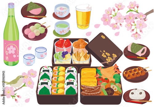 お花見弁当イラスト