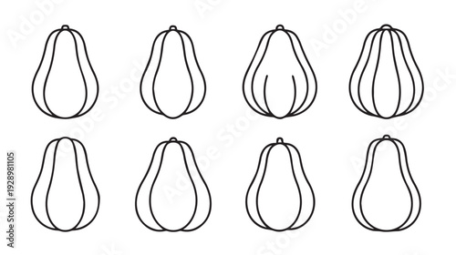 Outline Pumpkins Set Autumn Harvest Symbols Fall Season Decorative Elements