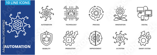 Automation icon vector illustration concept. Icon pack contain Automation, Technology, process, innovation, digital, reability, productivity, improvement, AI system, smart system.