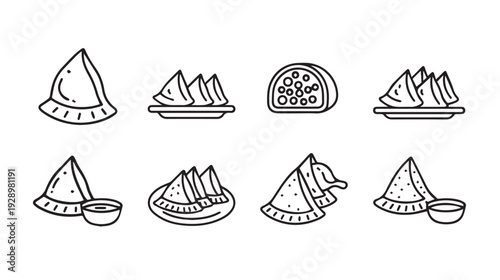 Samosa Collection Icon Set Indian Snack Line Art Food Graphics