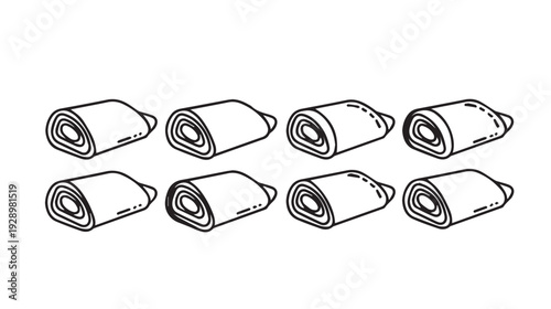 Swiss Roll Pastry Set Outline Drawing Food Icons Bakery Dessert