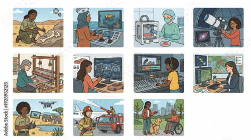 Women in Advanced Science and Engineering Careers Icon Collection