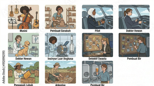Diverse Women Occupations and Classic Professions Icon Set