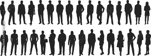Diverse group of male and female silhouettes standing in two rows people women