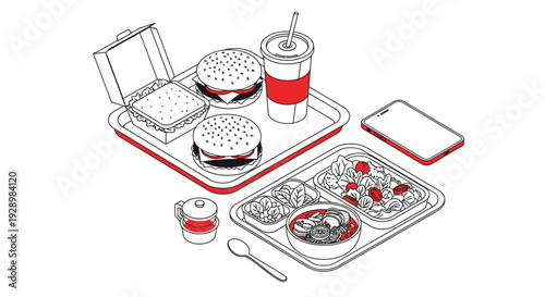 Delicious Fast Food Meal with Drink and Sides on a Tray, Served with a Smartphone
