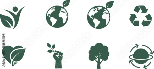 Collection of eco friendly icons representing sustainability environmental conservation and green living concepts