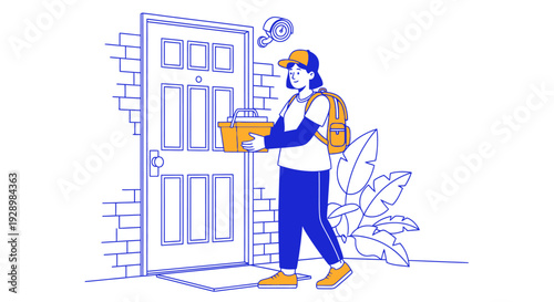 Modern E-commerce Home Delivery Illustration A dedicated courier bringing a package to a customer's doorstep for convenient online shopping