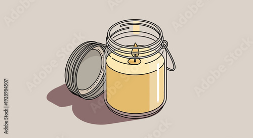 Cozy Amber Candle in a Glass Jar with Lid, Providing Warm Ambiance for Relaxation and Home Decor