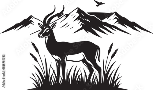 Silhouette of Gazelle in Majestic Mountain Landscape