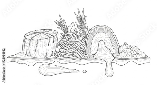 Dessert with fruit and sauce illustration.