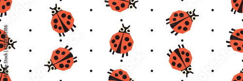 Seamless pattern insect with ladybug ladybird and beetle simple. Simple seamless pattern for nursery textile and children decor.