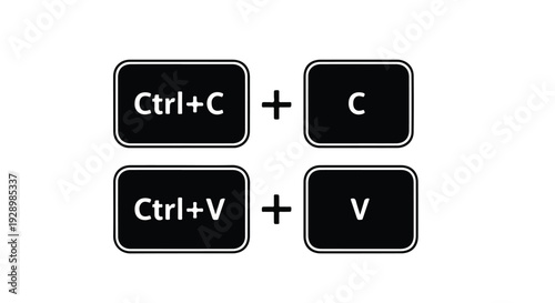Flat lay of computer keyboard shortcut keys for copy and paste on a white background with a minimalist composition.