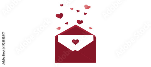 Open Red Envelope with Love Letter and Floating Hearts – Valentine Greeting Card Vector Illustration.