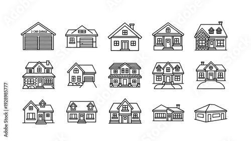 Collection of Various House Illustrations Depicted in Different Architectural Styles