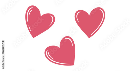 Three pink hearts illustration on a clean background viewed from directly above