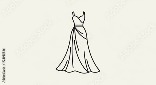 Elegant strapless evening gown with draped skirt and waistband formal dress illustration
