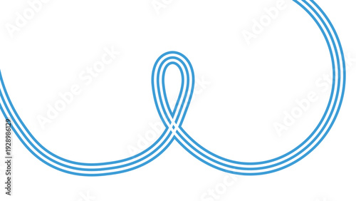 Blue infinity symbol, loop, and curve on white background