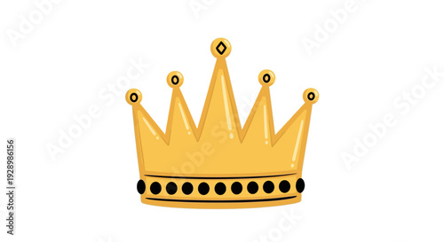 A golden crown with black jewels on a white background from a front viewpoint, illustrated in a graphic style
