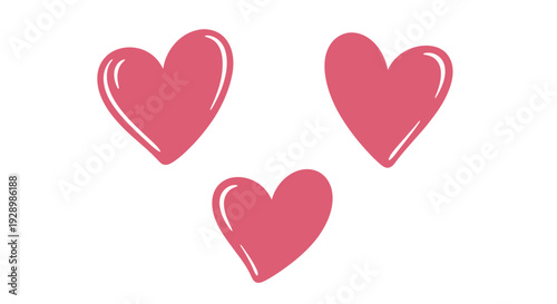 Three red hearts arranged in a triangular formation on a white background viewed from directly above