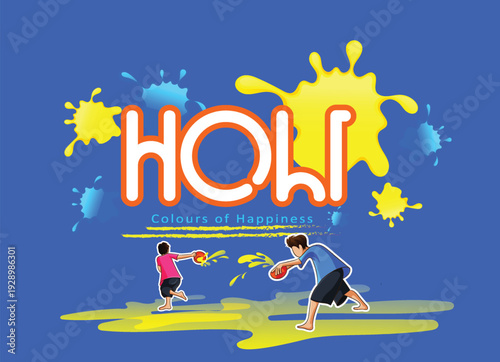 Holi celebration illustration of colorful Holi banner, poster indian Festival of Colours with hindi text holi hai