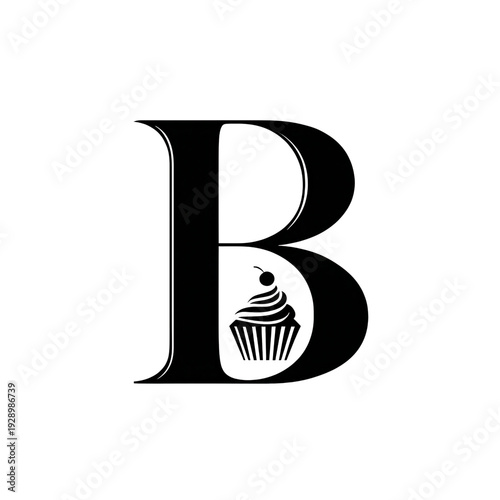 Black Letter B with Cup Design on Transparent Background