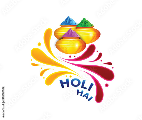 Holi celebration illustration of colorful Holi banner, poster indian Festival of Colours with hindi text holi hai