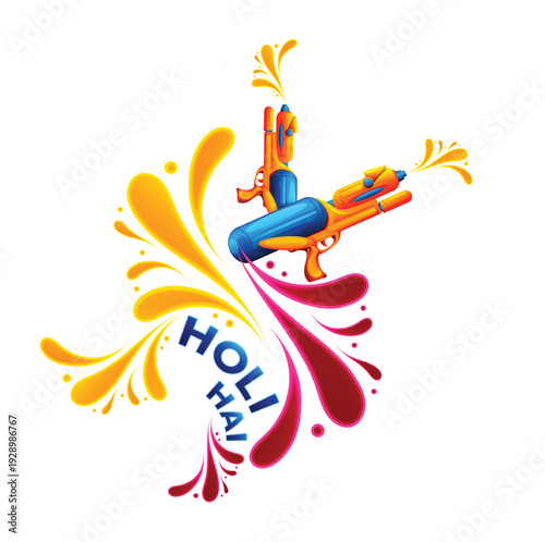 Holi celebration illustration of colorful Holi banner, poster indian Festival of Colours with hindi text holi hai