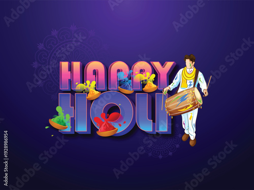 Happy Purim with 3d text design, Carnival masks Purim banner template design