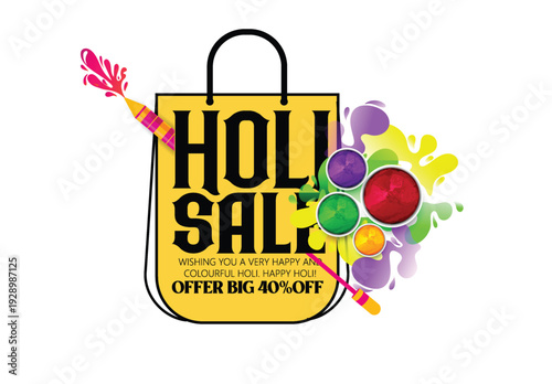 Holi celebration illustration of colorful Holi banner, poster indian Festival of Colours with hindi text holi hai