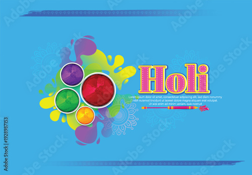 Holi celebration illustration of colorful Holi banner, poster indian Festival of Colours with hindi text holi hai