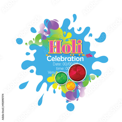 Holi celebration illustration of colorful Holi banner, poster indian Festival of Colours with hindi text holi hai