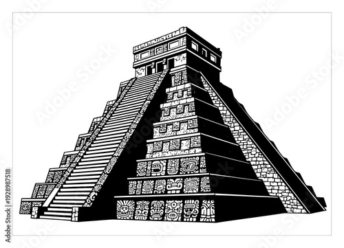 Mayan Pyramid Glyph Illustration - Black Vector