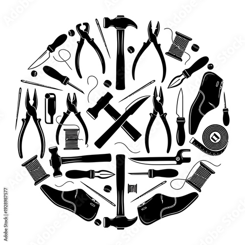 Cobbler Tools Crest - Black Silhouette Vector