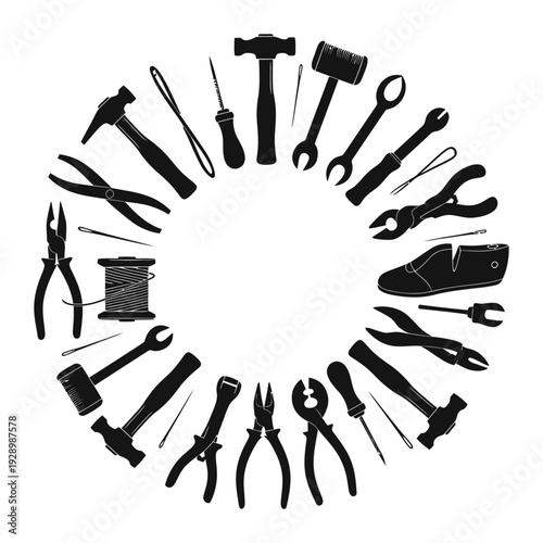 Cobbler Tools Crest - Black Silhouette Vector