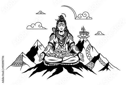 Shiva Meditation - Black & White Stencil Vector