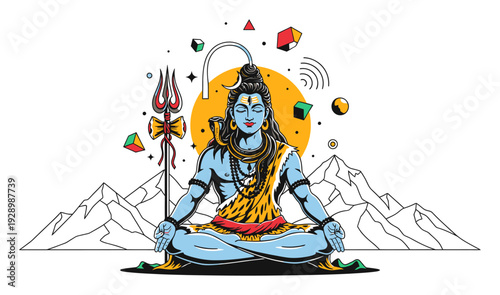 Shiva Meditation - Black & White Stencil Vector
