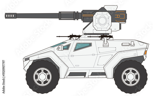 車　四輪駆動　戦車　イラスト　ベクター　白