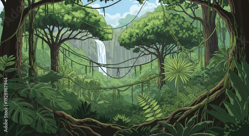 Suspension Bridge in Lush Forest Landscape.